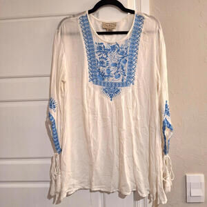 Chloe June M Rayon Tunic Embroidered Crinkle Boho Peasant Handkerchief Sleeve